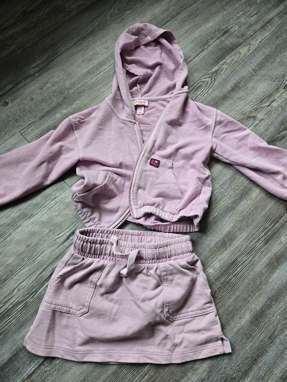 Girls' Pink Hooded Zip Jacket & Skirt Set